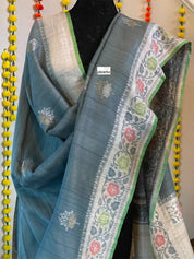 Tussar Georgette Banarasi - Grey Green Kadwa