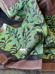 Matka Silk - Chocolate Green Zari Weave