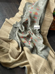 Pure Gicha Tussar Silk - Light Moss Grey Digital Printed