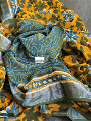 Linen Printed - Orange Green Blue