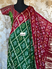 Pure Gajji Silk Gharchola - Green  Red Bandhej