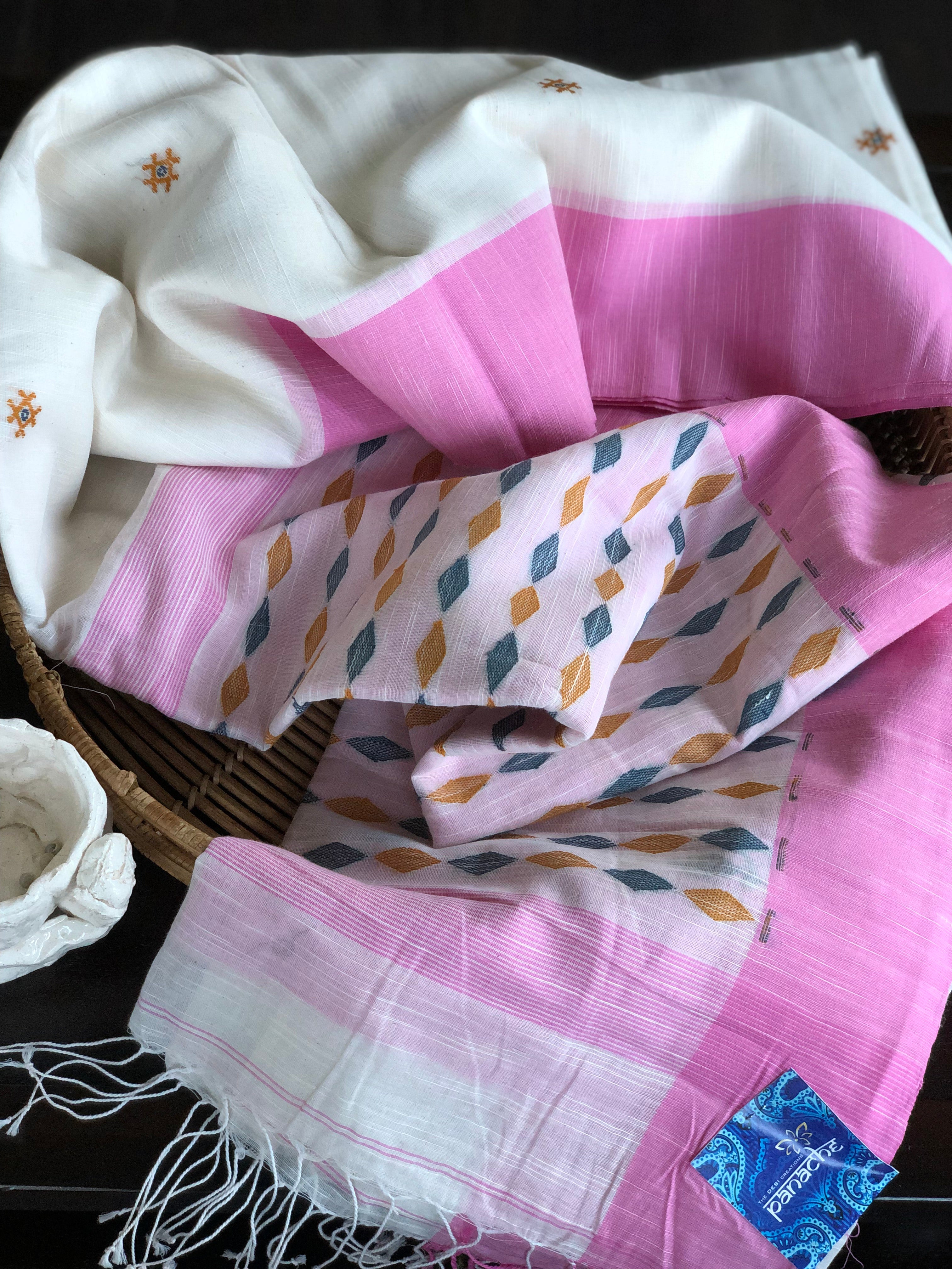 Pure Khadi Handloom - Offwhite Pink Woven