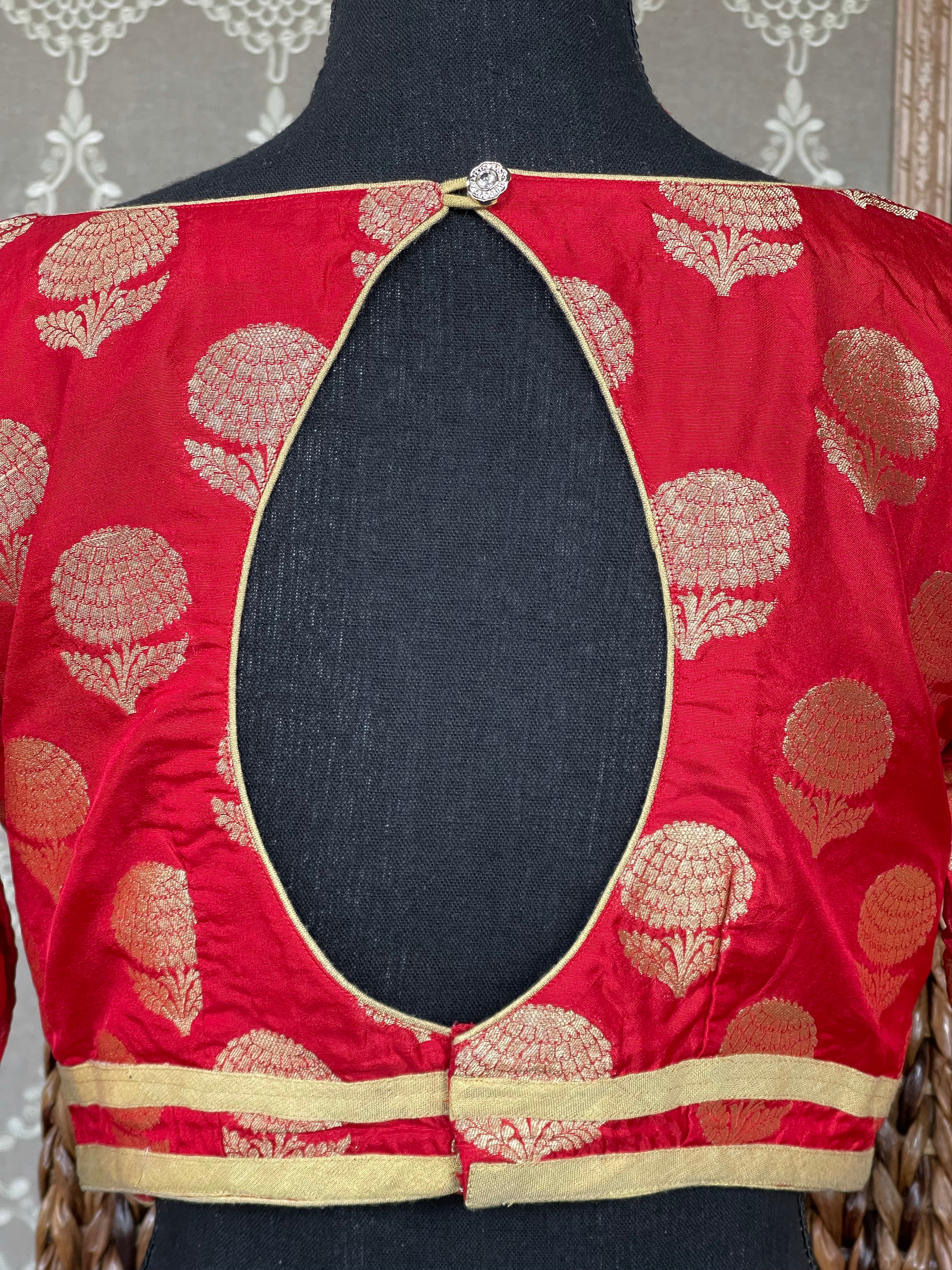 Designer Blouse - Red Golden Zari