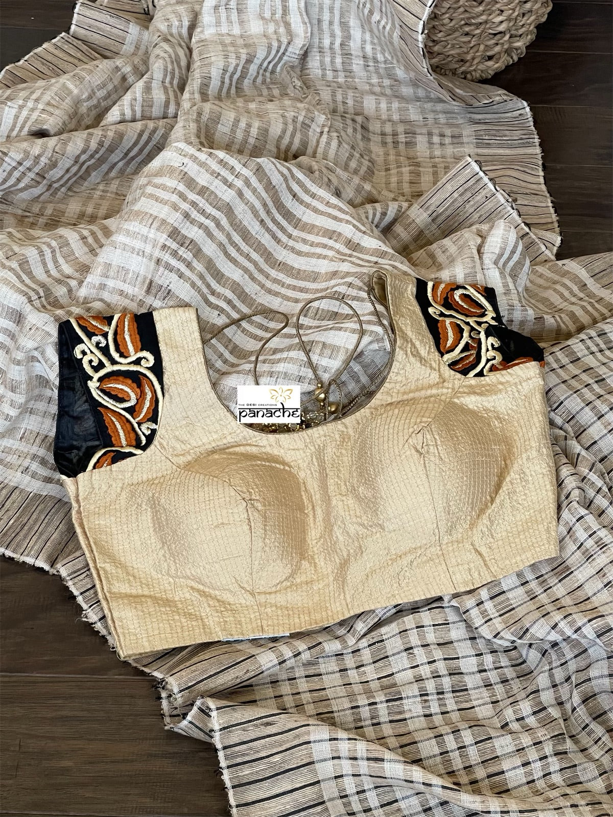 Designer Blouse - Beige Black Embroidered