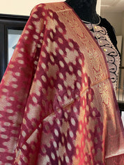 Silk Cotton Dupatta - Reddish Maroon Golden Zari