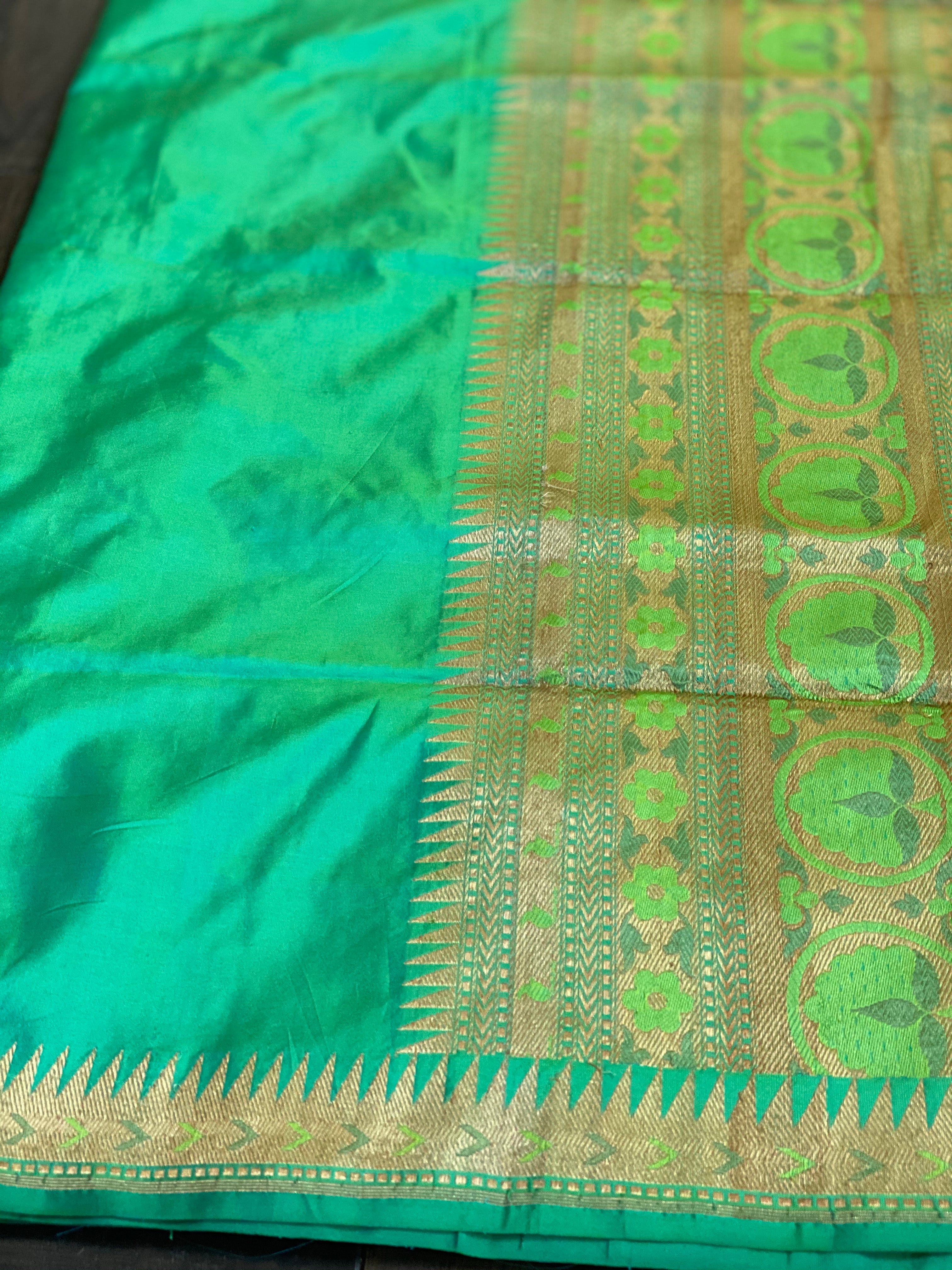 Katan Silk Banarasi - Sea Green Paithani Khadwa Woven