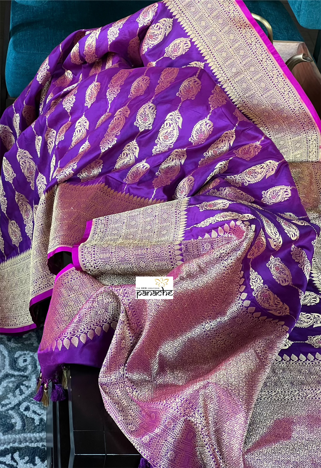 Pure Silk Katan Banarasi- Purple Antique Zari
