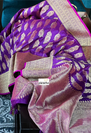 Pure Silk Katan Banarasi- Purple Antique Zari