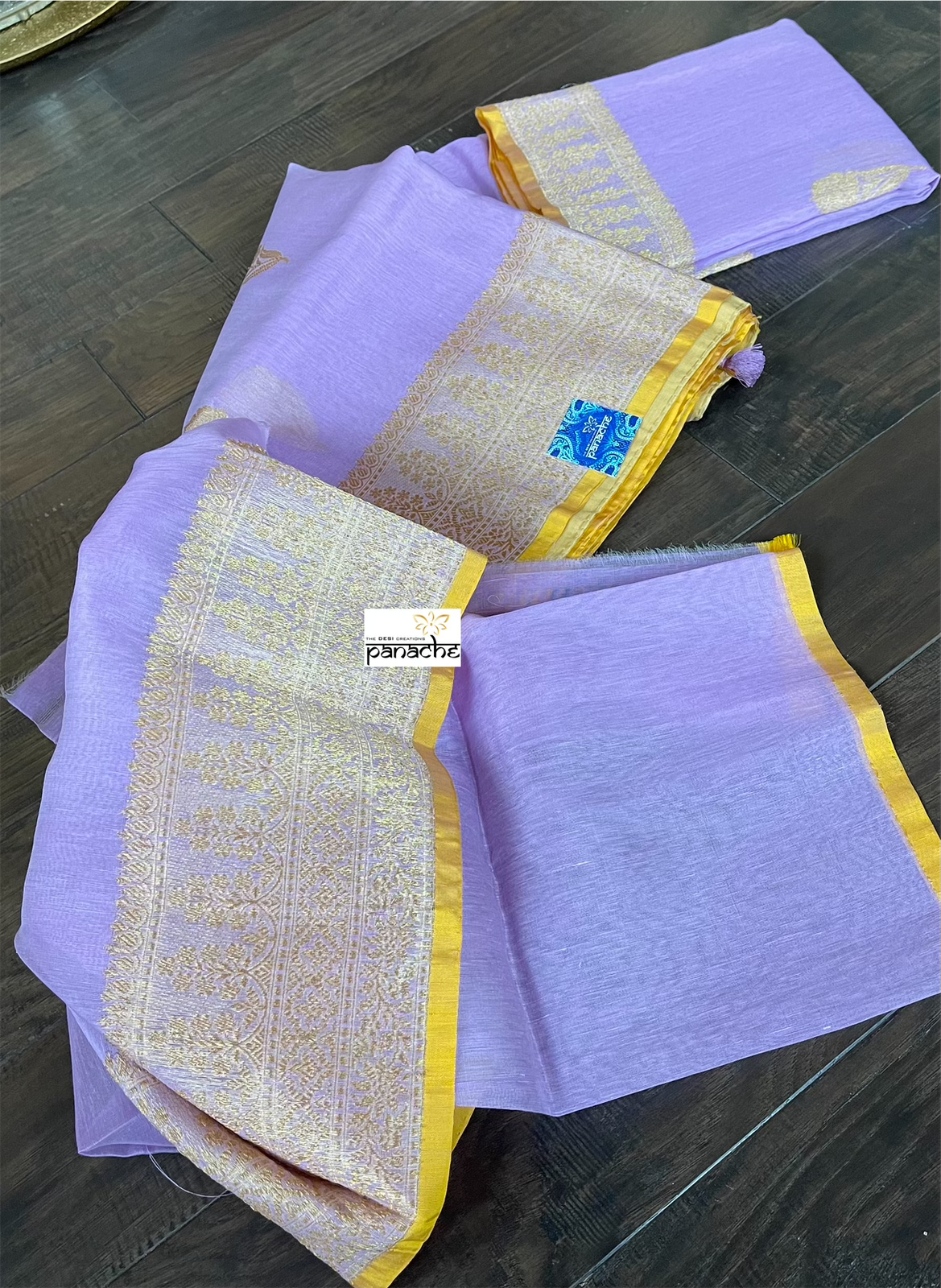 Linen Silk Banarasi - Violet Yellow