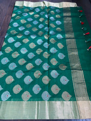 Chanderi Silk Cotton - Green Red
