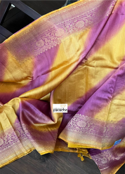 Tussar Silk Banarasi Shaded - Yellow Purple Antique Golden Zari