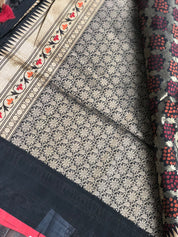 Katan Silk Banarasi - Black Bandhej Paithani Woven