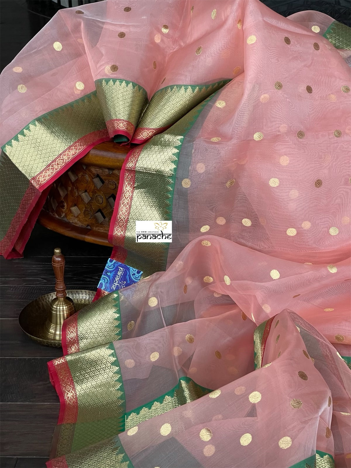 Pure Chanderi Organza Silk - Light Peach Pink Eknaliya