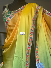 Designer Satin Silk - Yellow Green Shaded