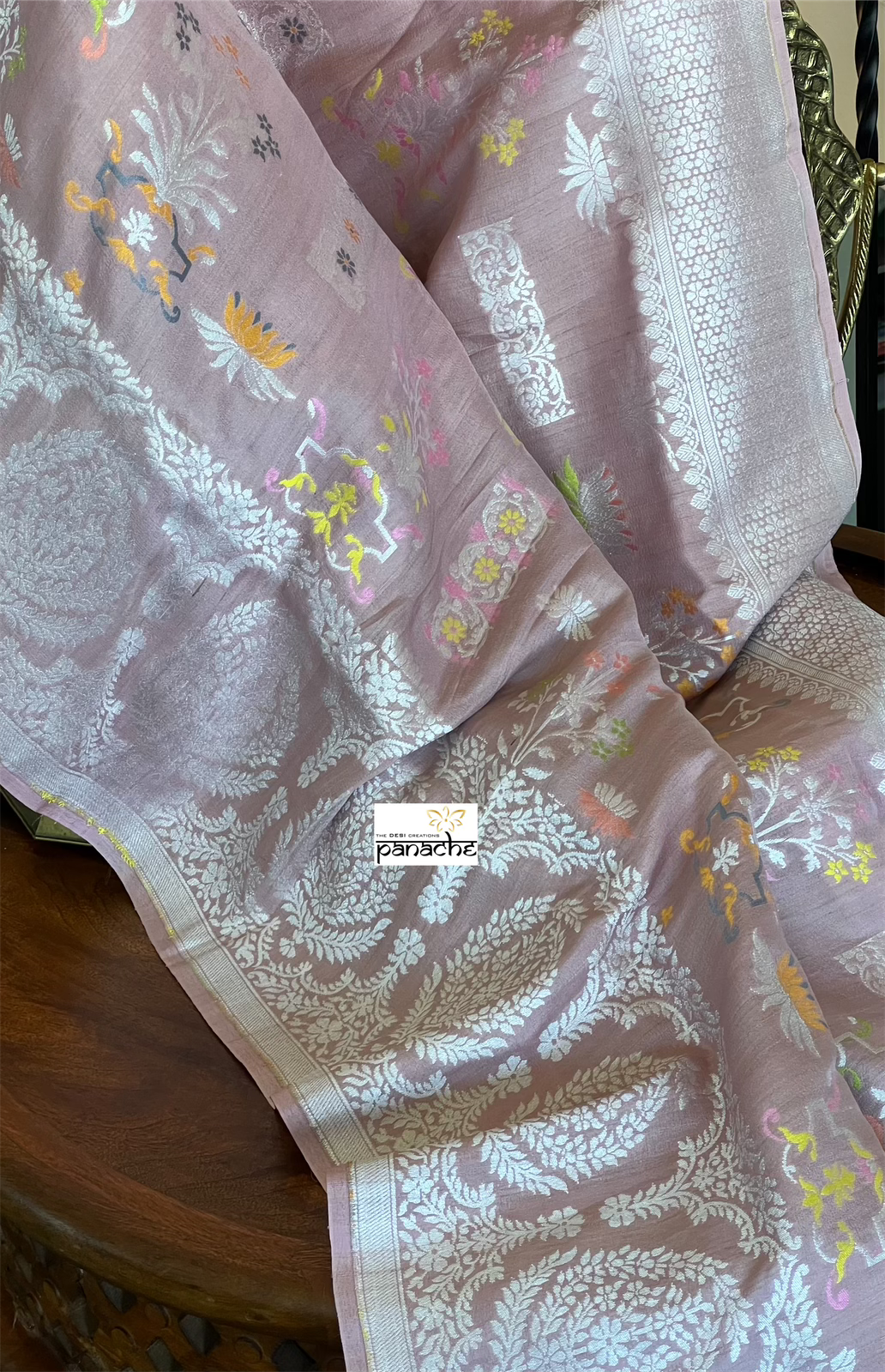 Tussar Silk Banarasi- Light Blush Pink Silver Zari