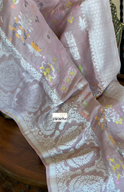 Tussar Silk Banarasi- Light Blush Pink Silver Zari
