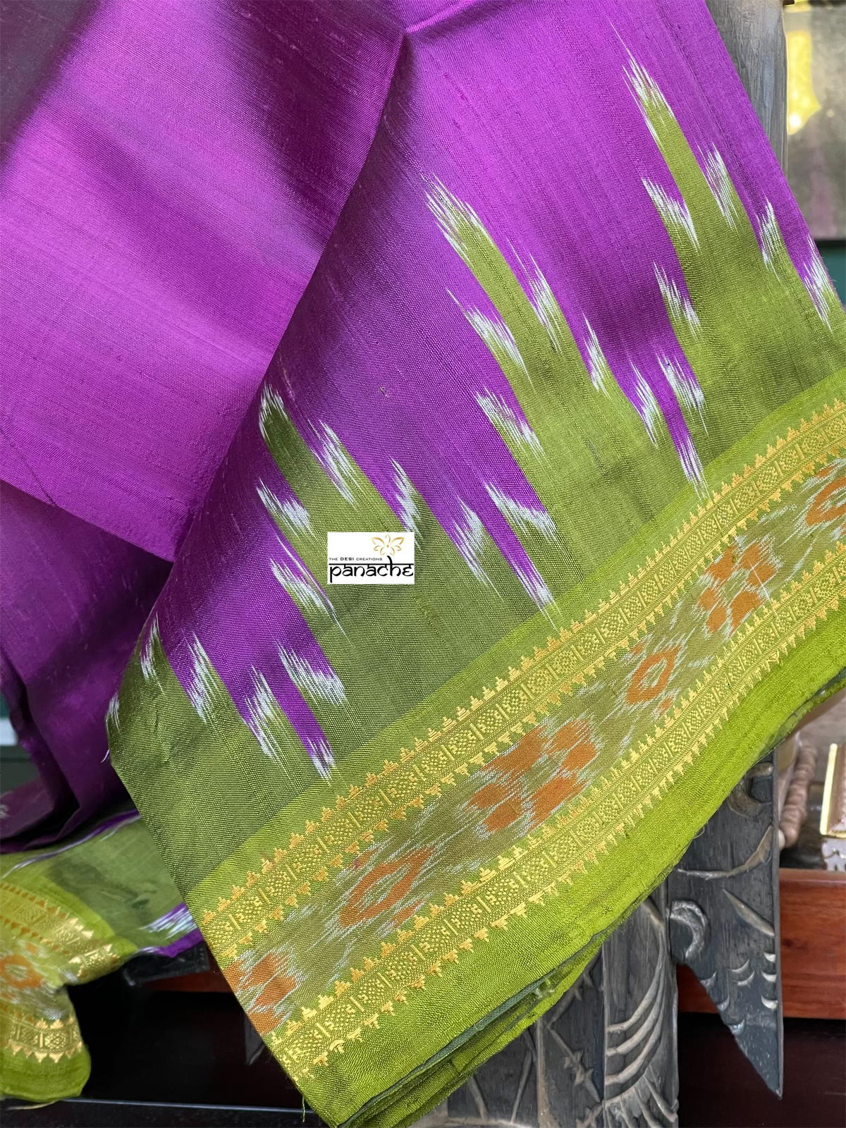 Pure Sambalpuri Silk - Green Purple Temple Border