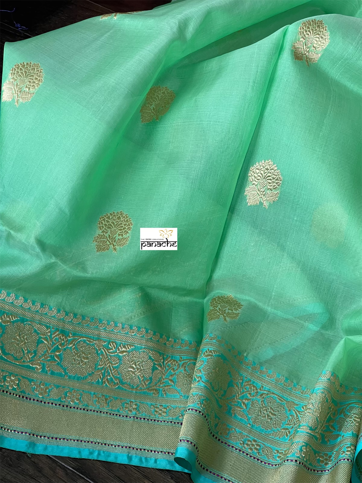 Organza Silk Banarasi - Sea-foam Green Firozi khadwa