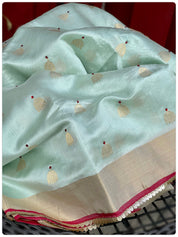 Designer Pure Chanderi Silk - Mint Green Eknaliya Woven