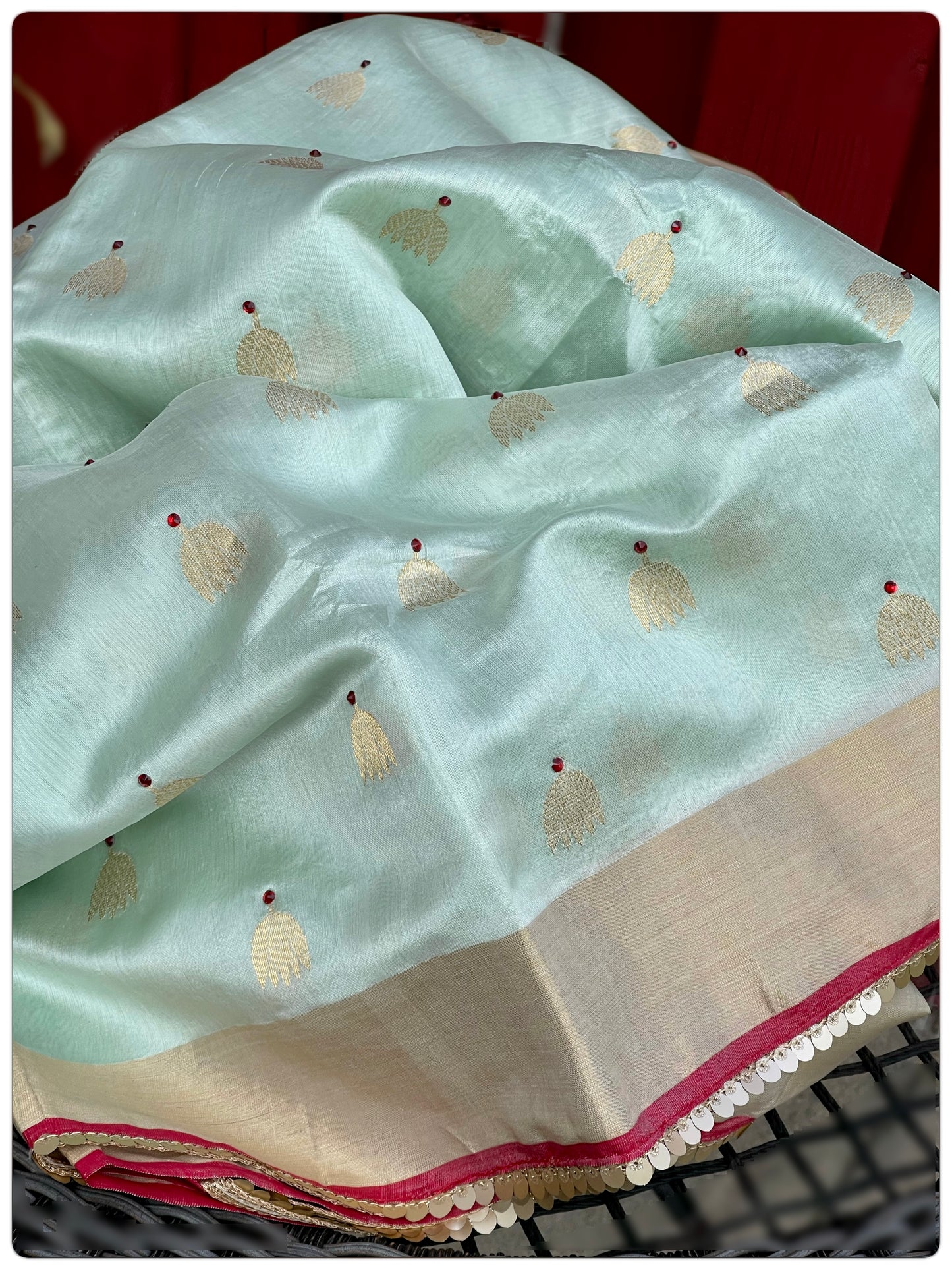 Designer Pure Chanderi Silk - Mint Green Eknaliya Woven