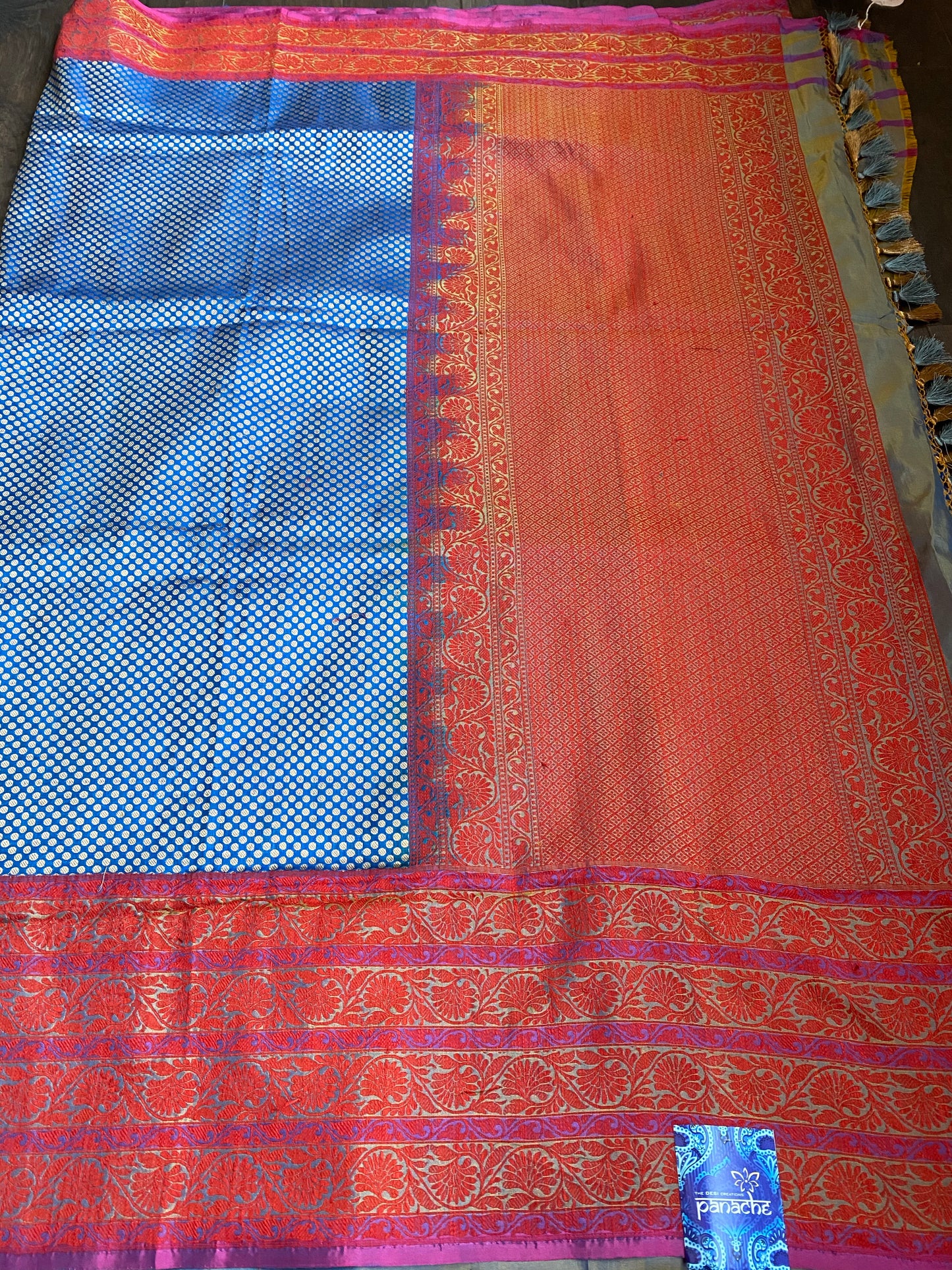 Pure Silk Brocade Banarasi - Blue Red