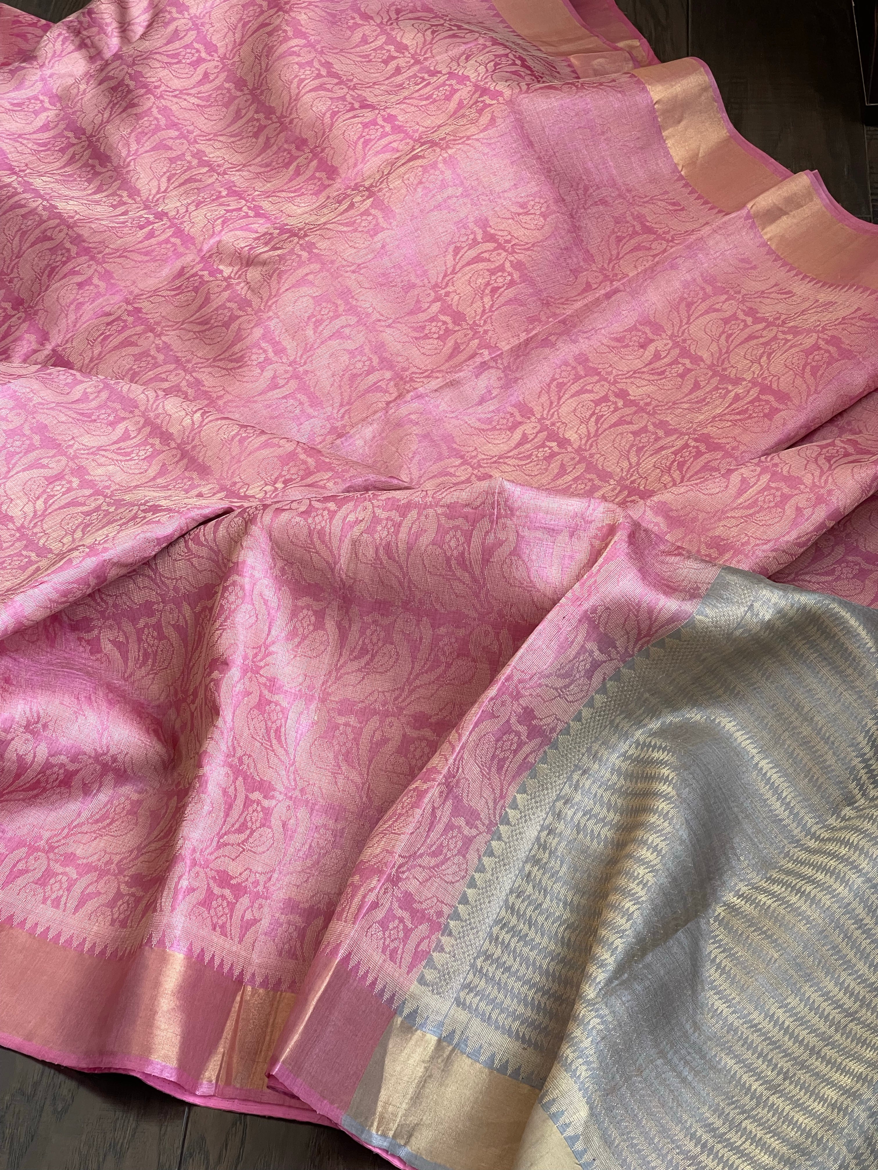 Tussar Silk - Light Pink Grey Resham Woven