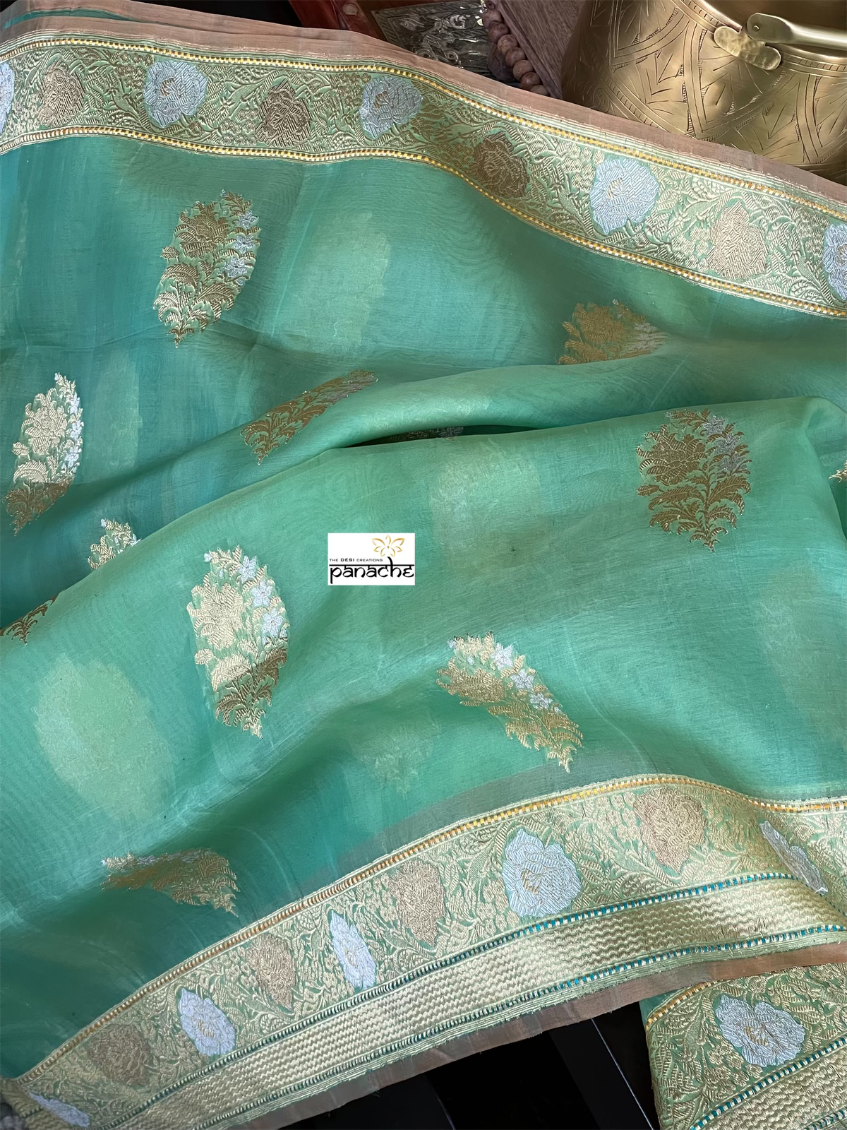 Organza Silk Banarasi - Light Green Kadwa Woven