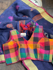 Handloom Banarasi Linen -  Navy Blue Zari woven