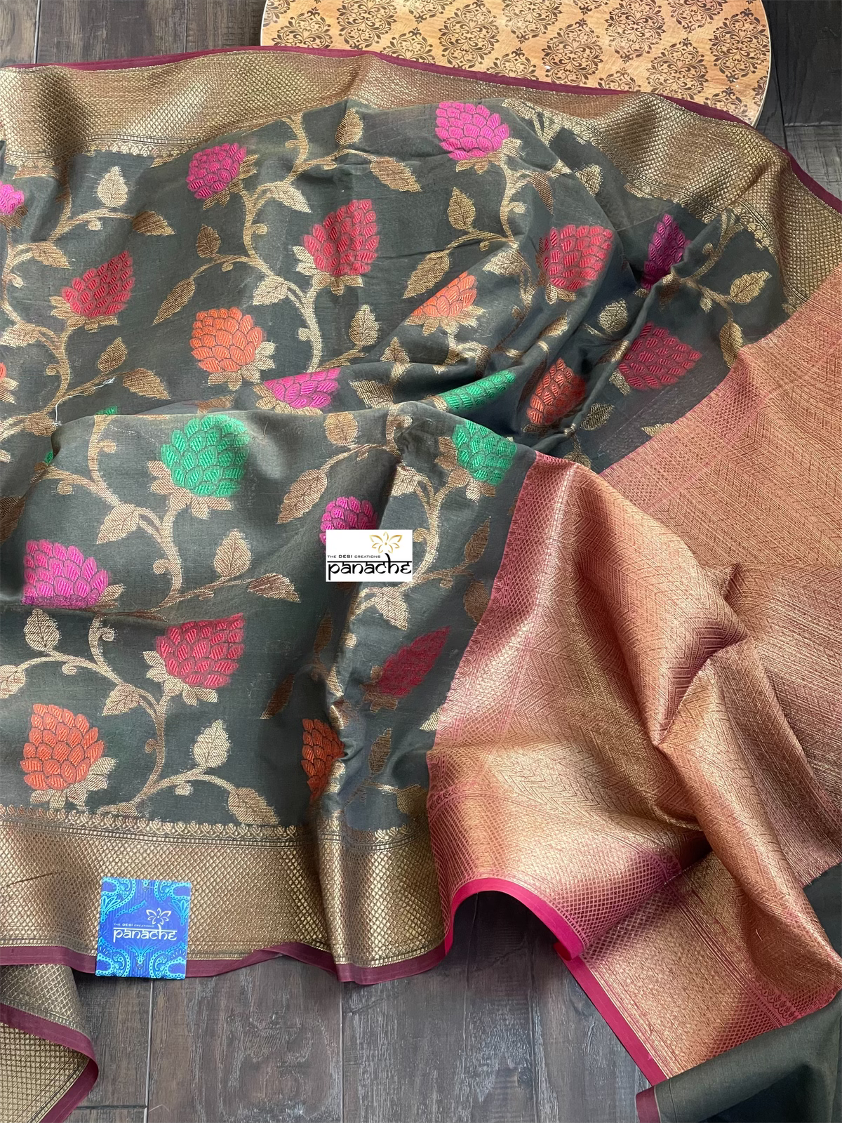 Cotton Silk Banaras Chanderi - Black Meenakari