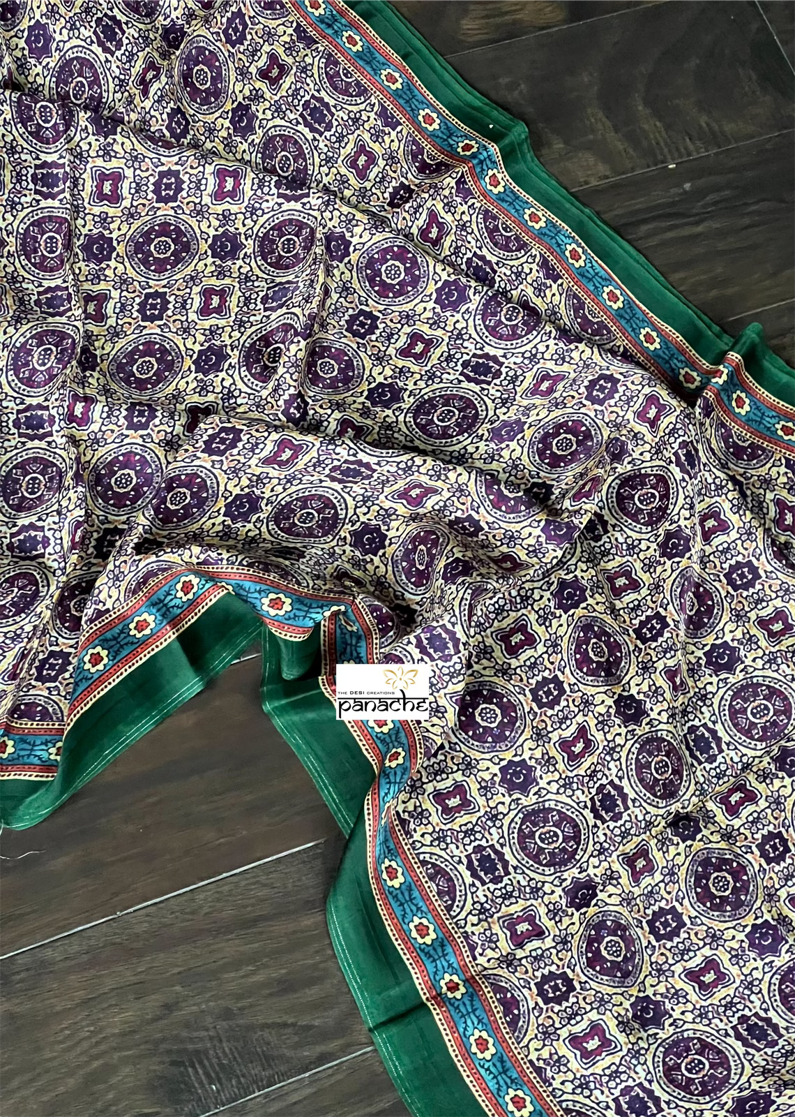 Modal Silk Ajrakh - Plum Green