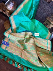 Katan Silk Banarasi - Sea Green Paithani Khadwa Woven