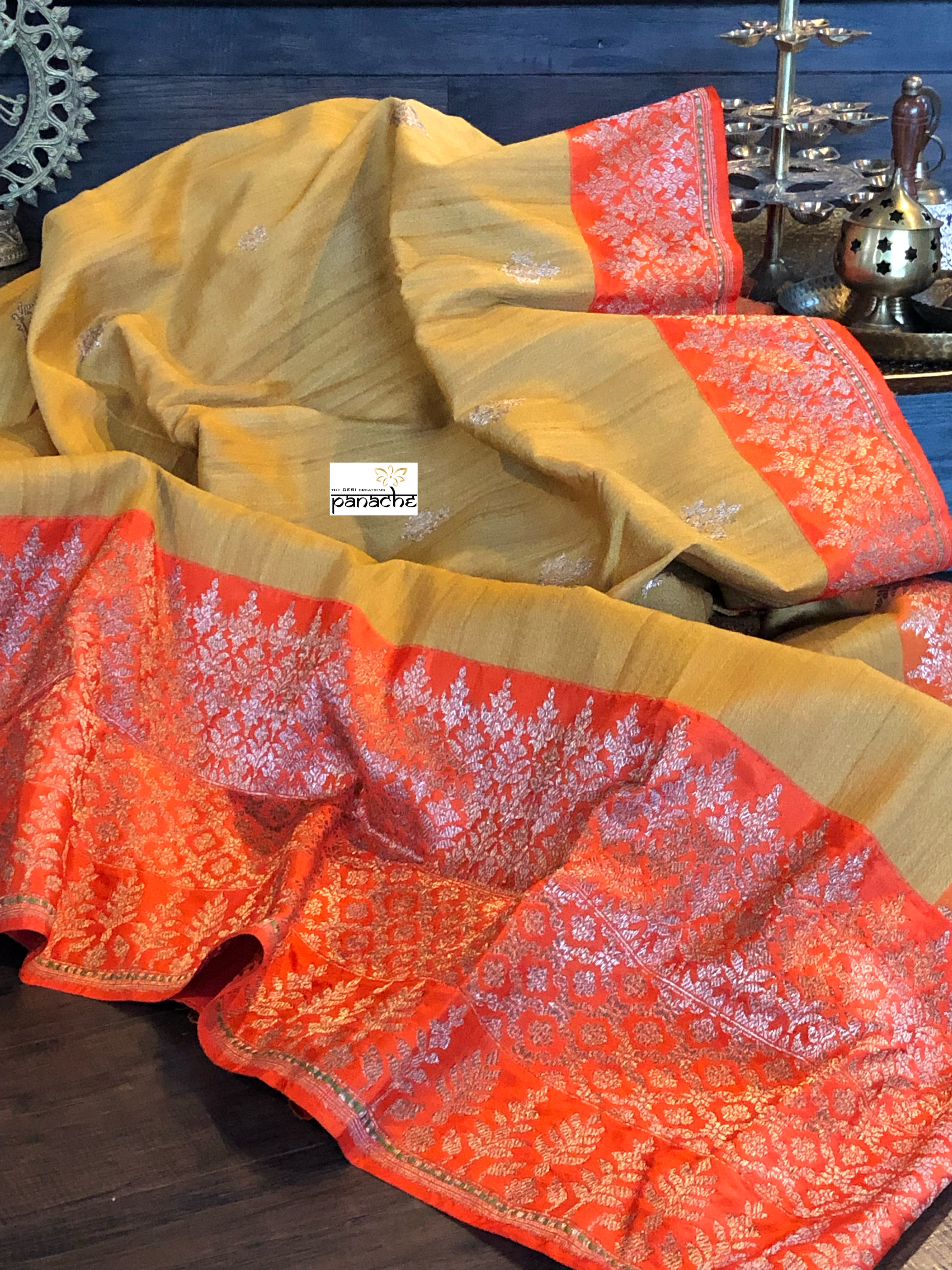 Tassur Silk Banarasi - Ochre Yellow Orange