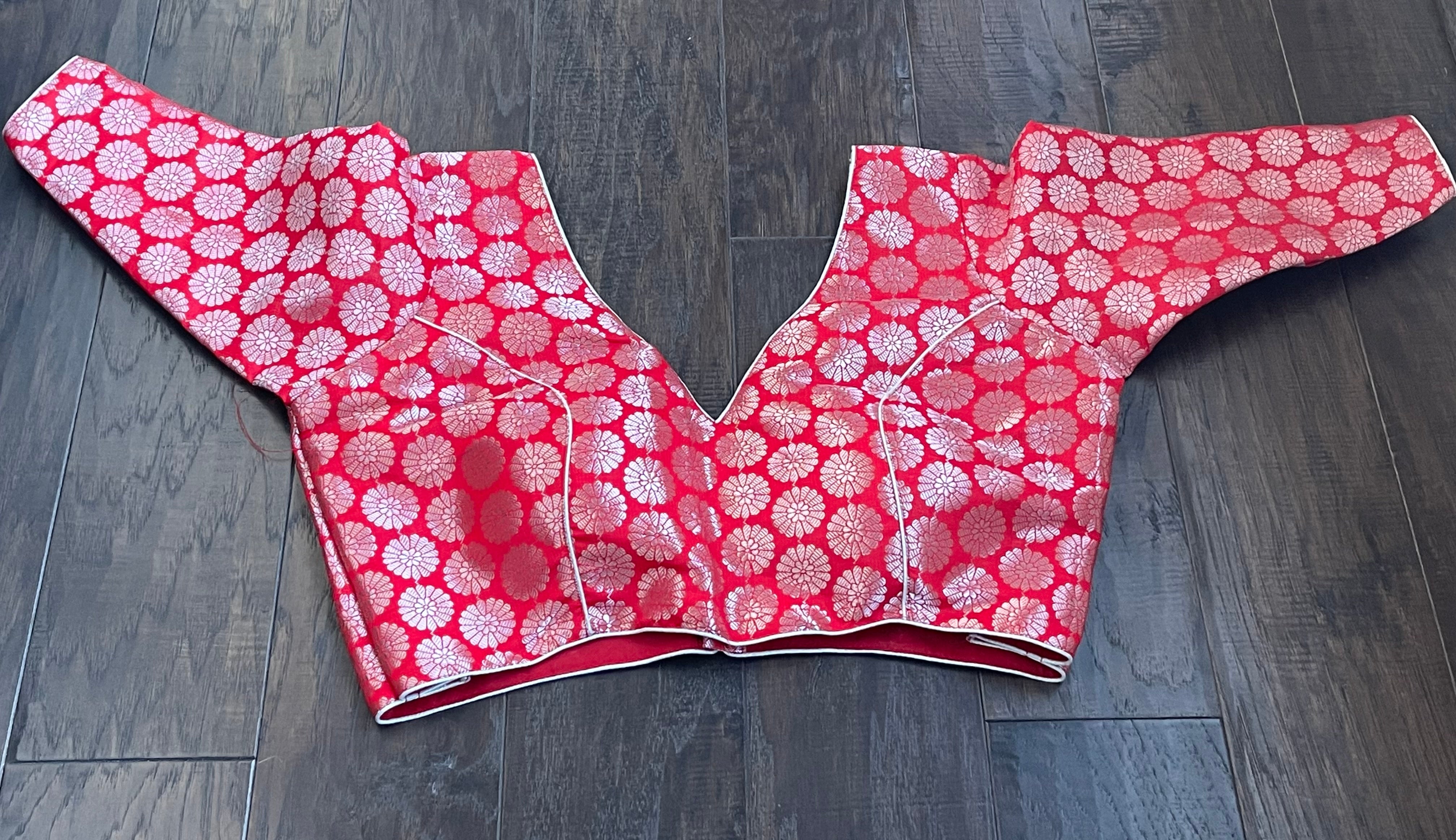 Designer Blouse - Red Silver Zari