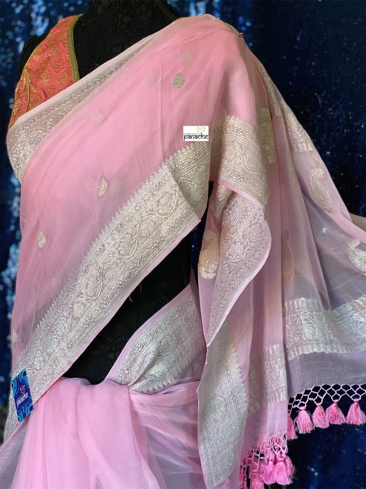 Khaddi Chiffon Banarasi - Light Pink Silver Zari