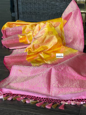 Silk Banarasi - Yellow Pink Resham Woven