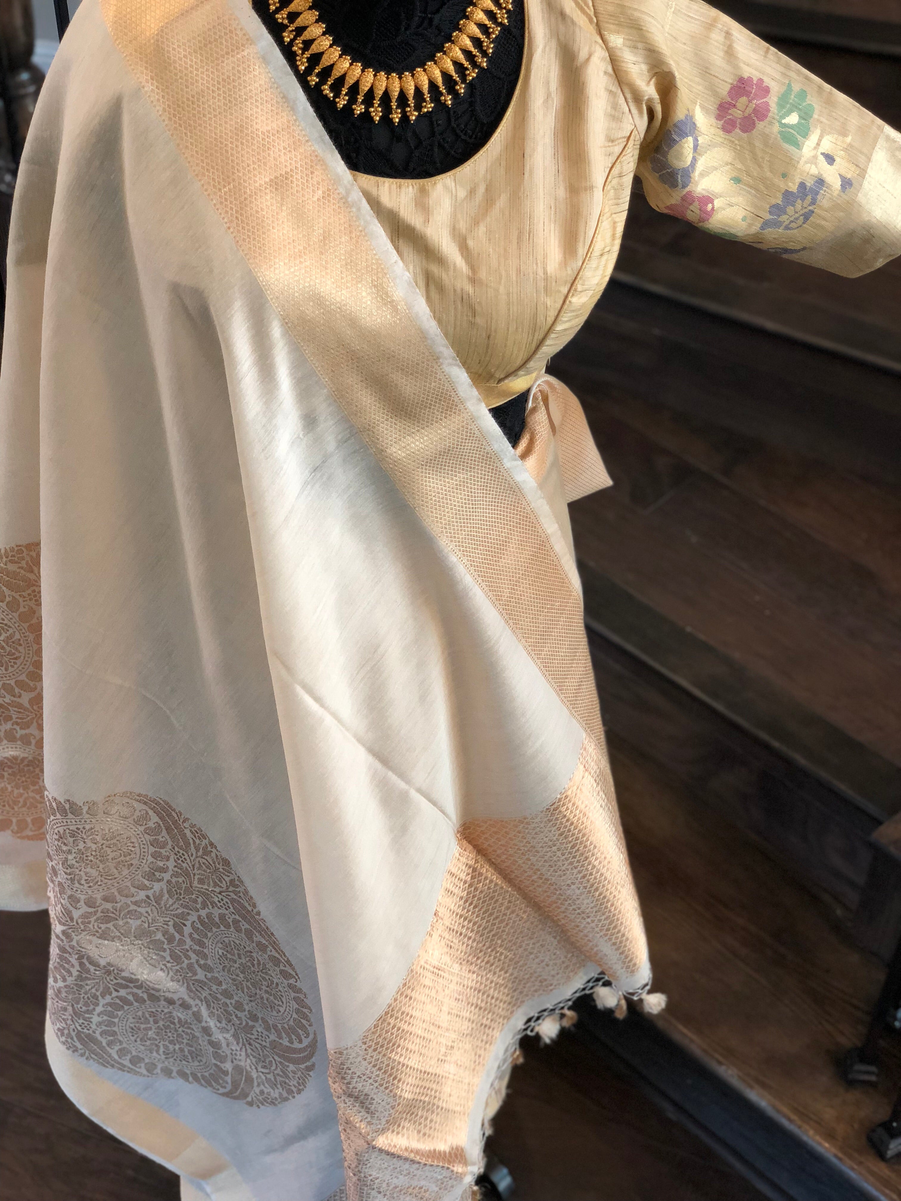 Designer Blouse - Raw Silk Beige Meenakari