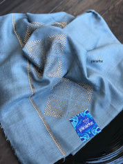 Pure Pashmina Stole - Bluish Grey Golden Embellishments