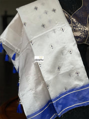 Pure Chanderi Pattu Silk - Off white Blue Eknaliya Woven Meenakari