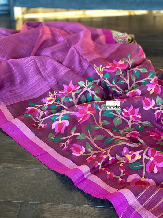 Matka Silk - Purple Jamdaani weave