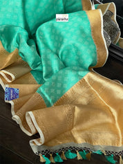 Pure Silk Banarasi - Sea Green Beige Antique Golden Zari