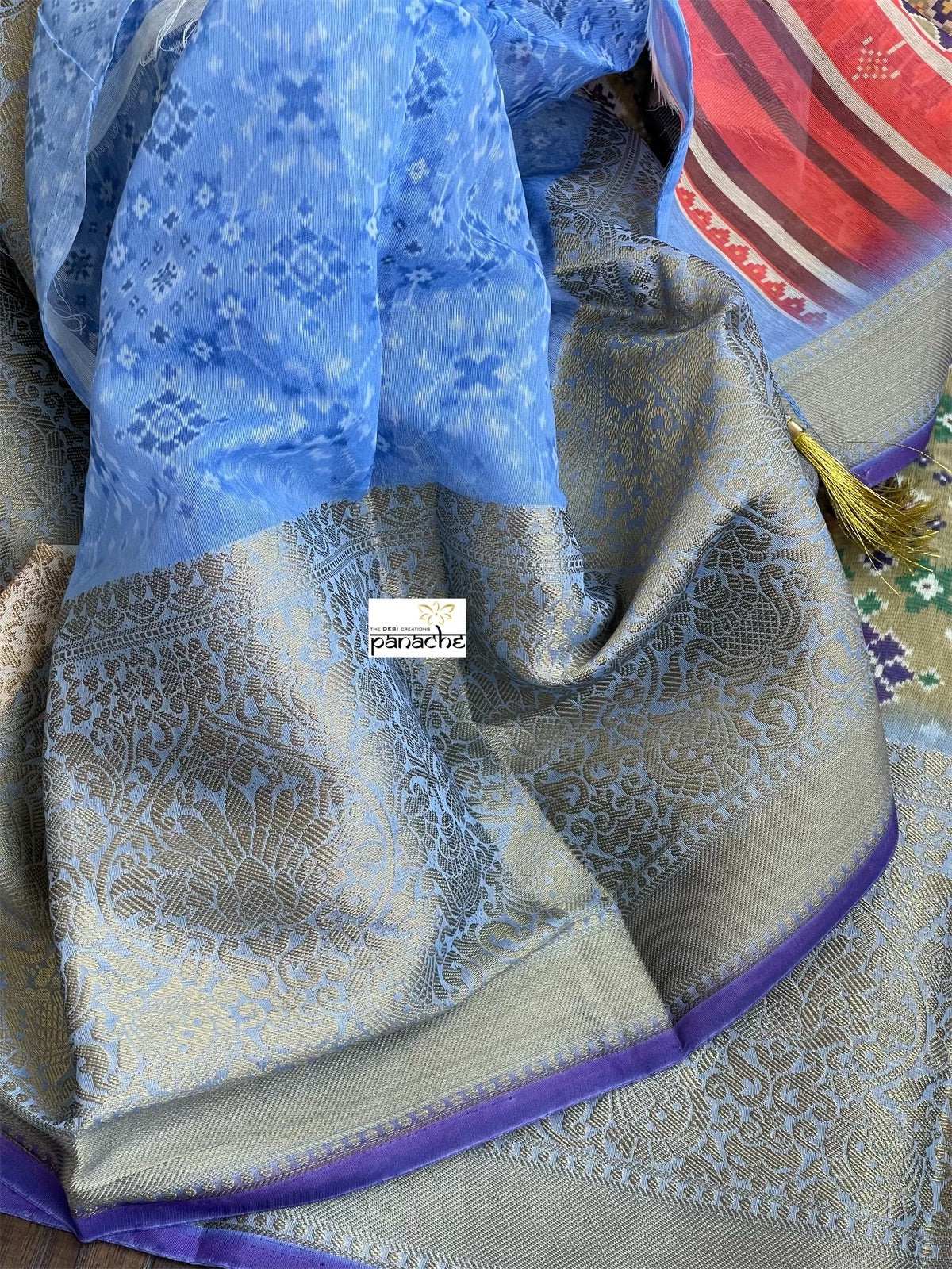 Soft Chiniya Silk - Moss Green Grey Purple