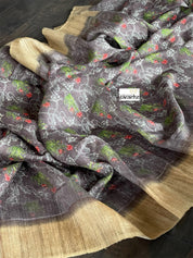 Pure Gicha Tussar Silk - Mauve  Brown Digital Printed