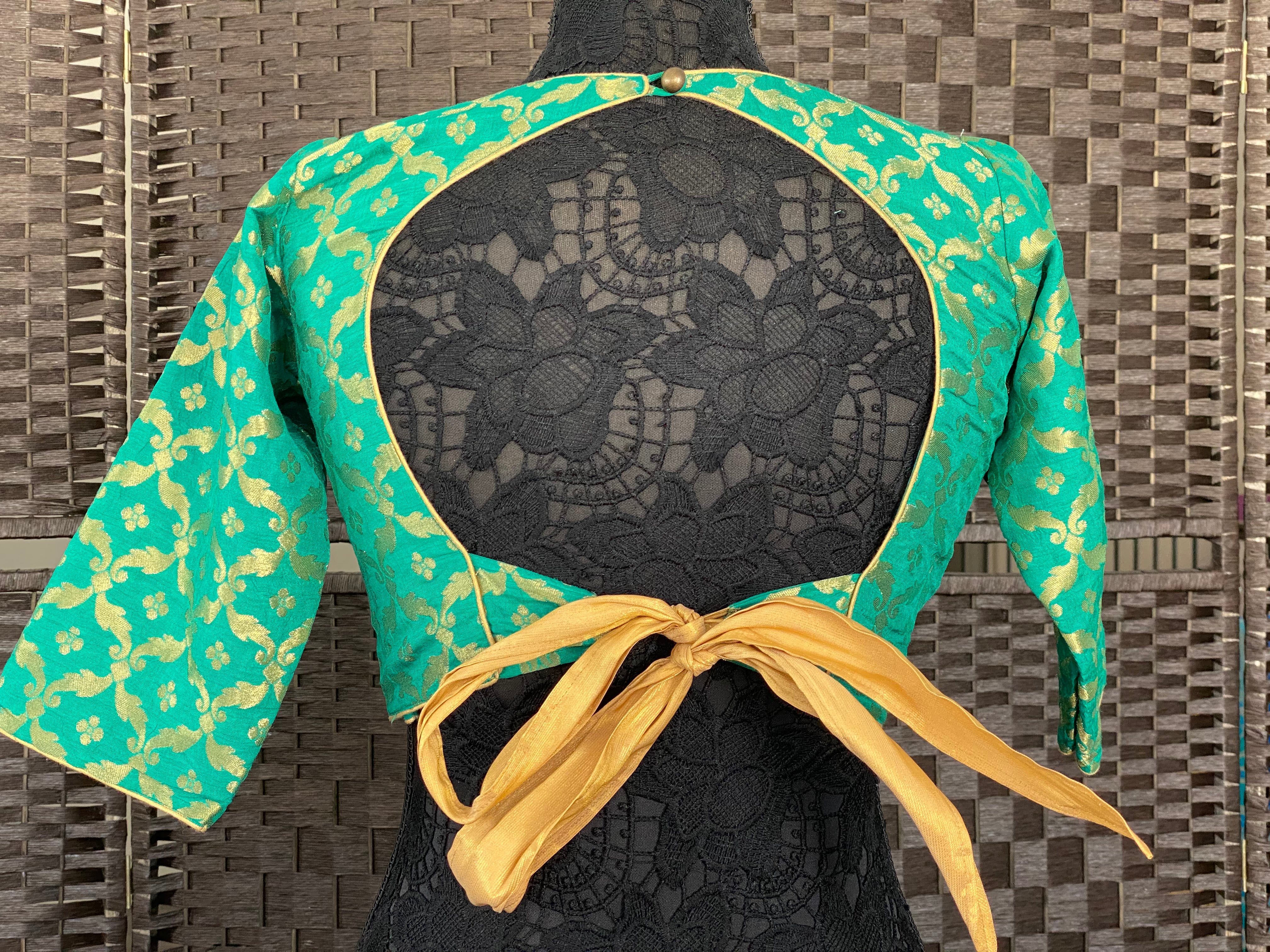 Designer Blouse - Sea Green Zari Jaal work