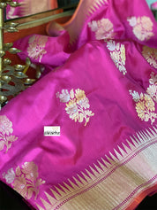 Pure Silk Katan Banarasi - Magenta Pink Kadhwa