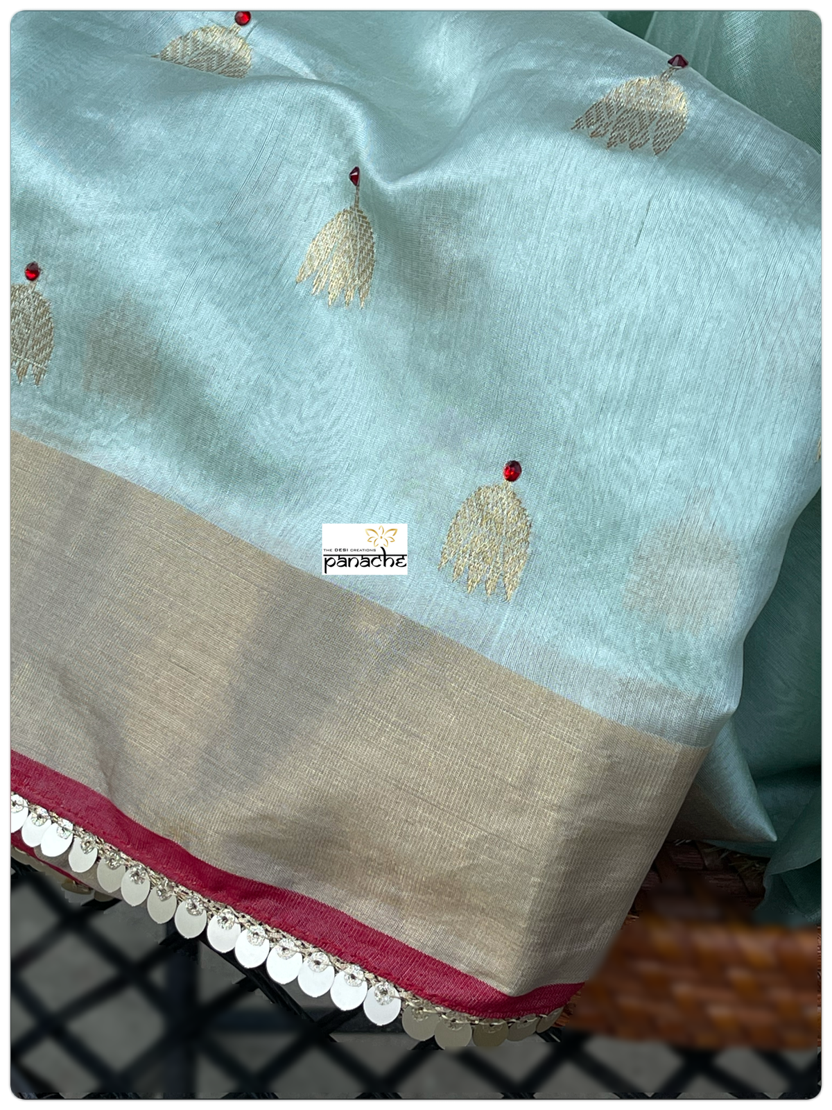 Designer Pure Chanderi Silk - Mint Green Eknaliya Woven