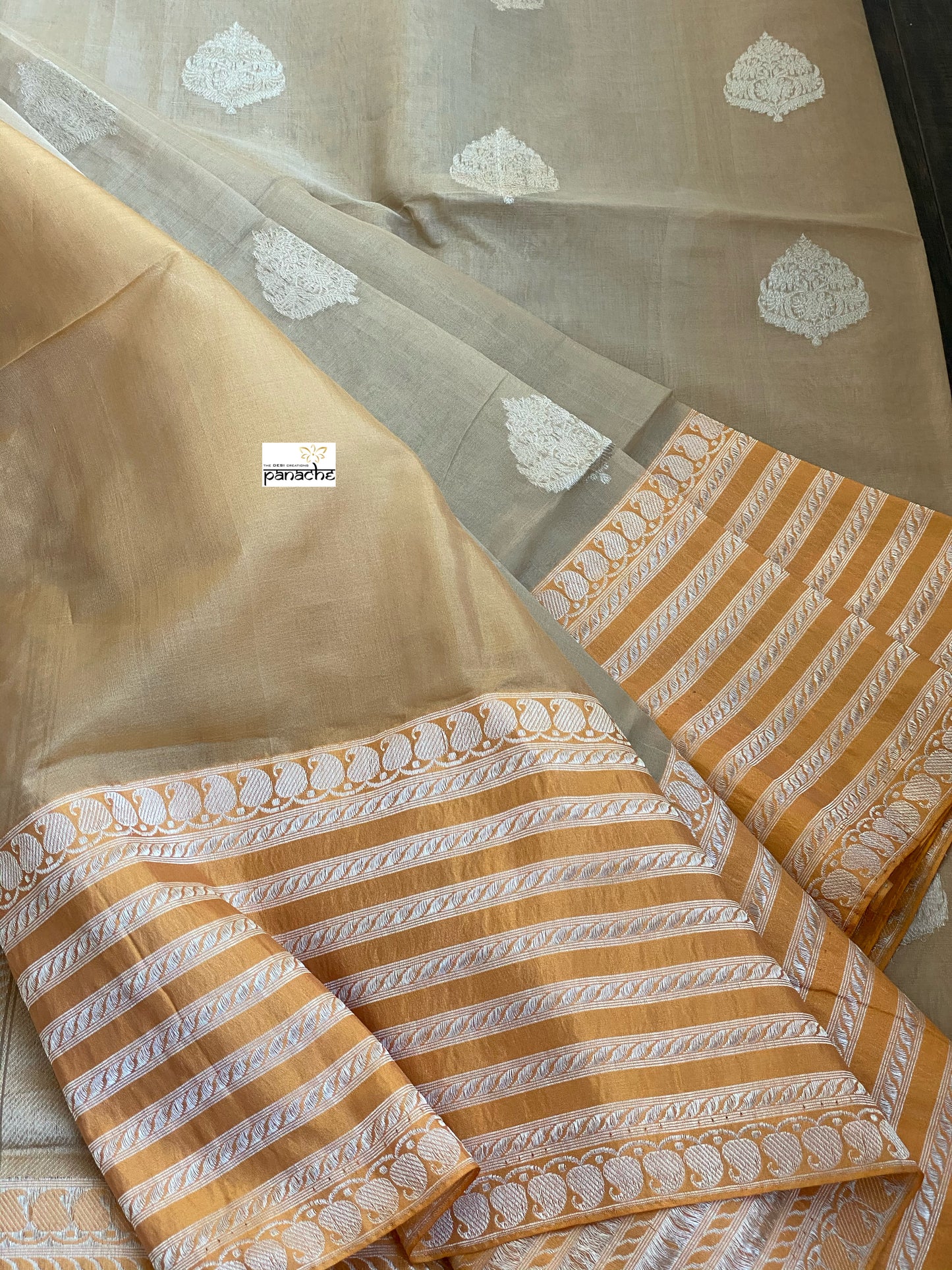 Organza Silk Banarasi - Tan Beige Orange Kadwa Motifs