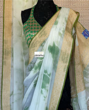Khaddi Georgette Banarasi - Off-White Green Tie-dye Khadhua Woven