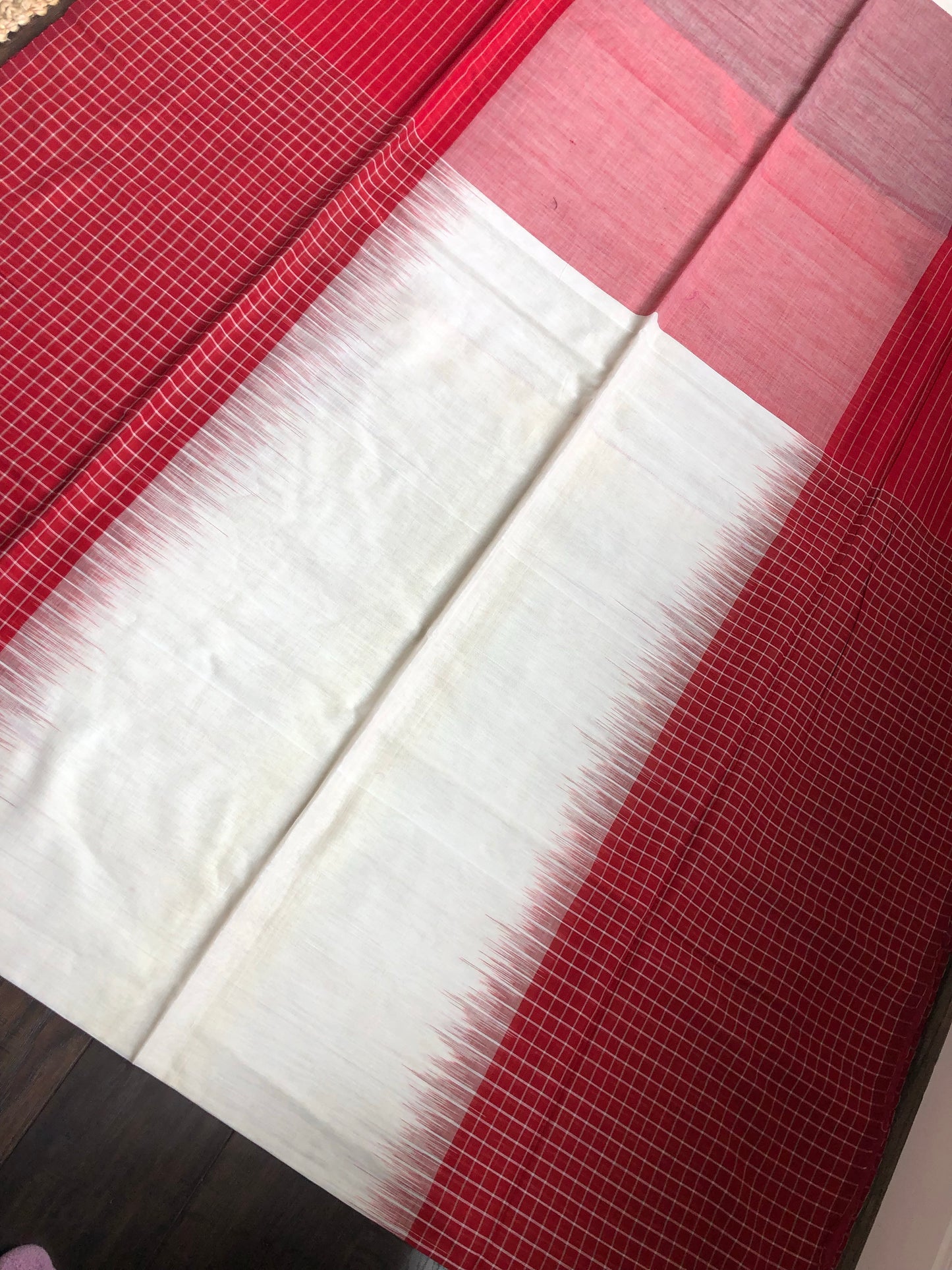 Pure Khadi Cotton Handloom - Off White Red-Border Woven