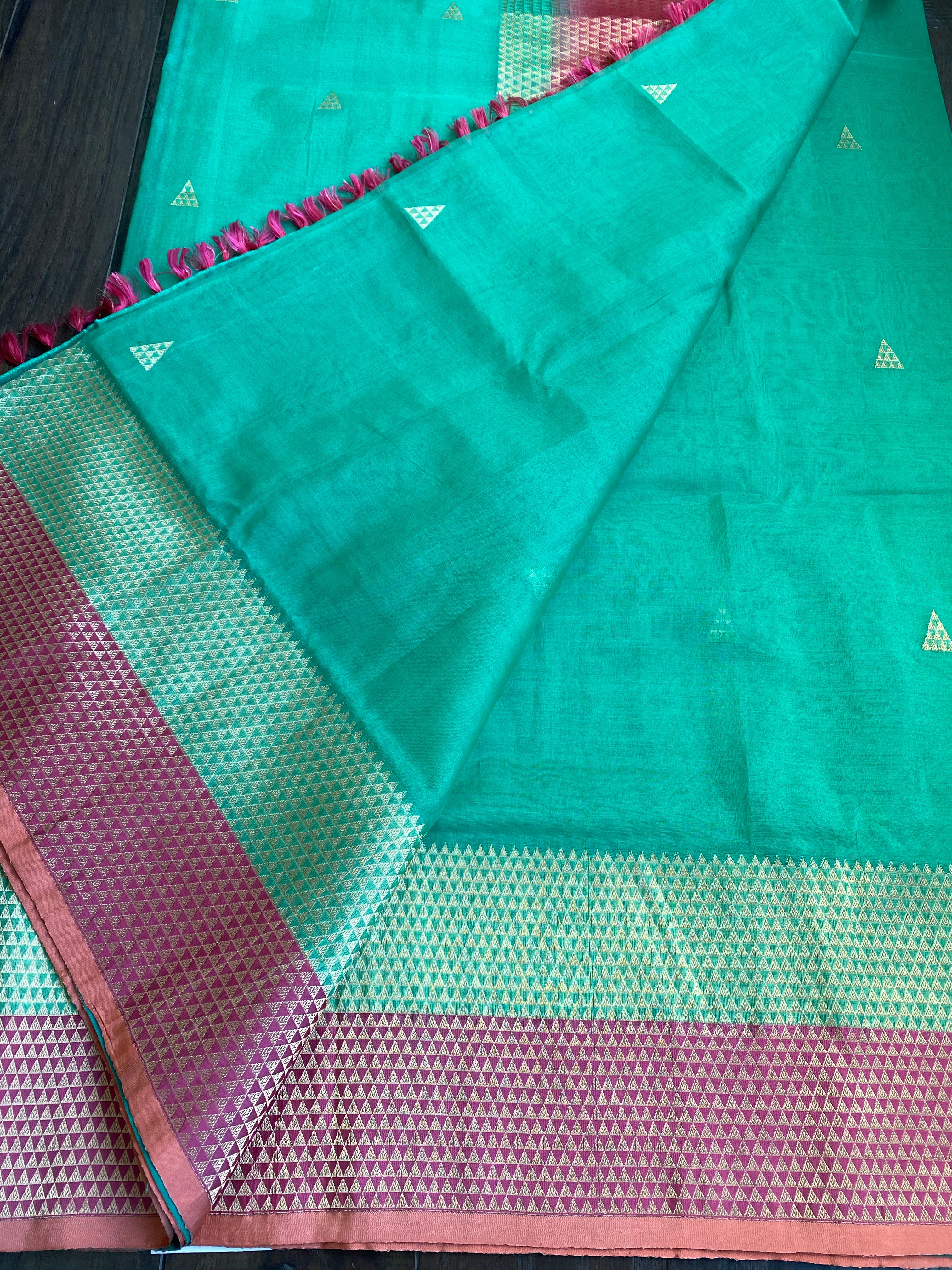 Kora Silk Banarasi - Green Magenta