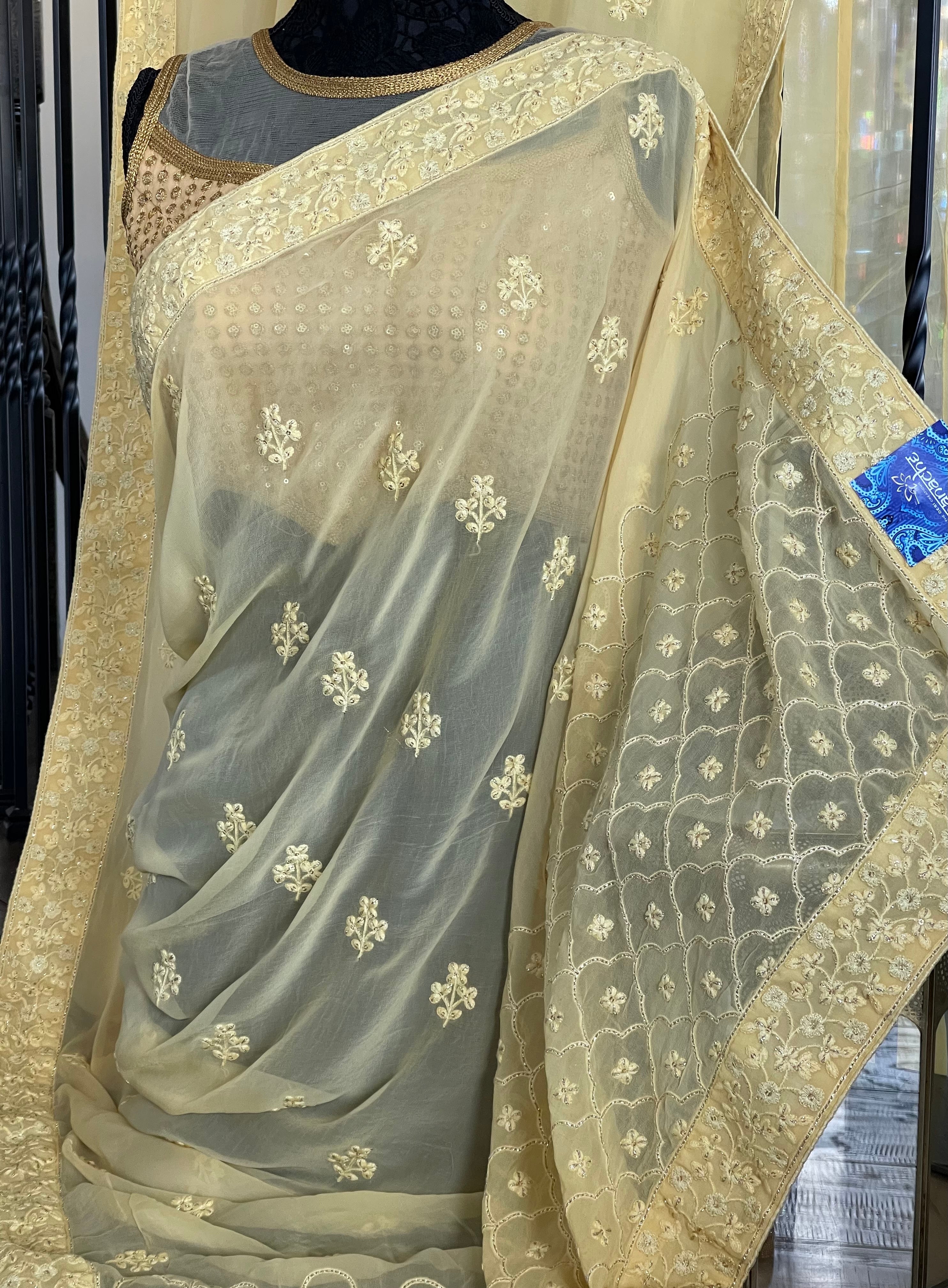 Designer Georgette Chikankari - Light Butter Yellow